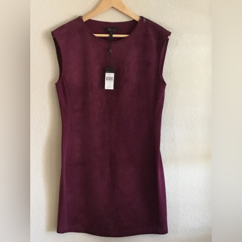 BCBZMAXAZRIA MAROON FAUX SUEDE SLEEVELESS DRESS